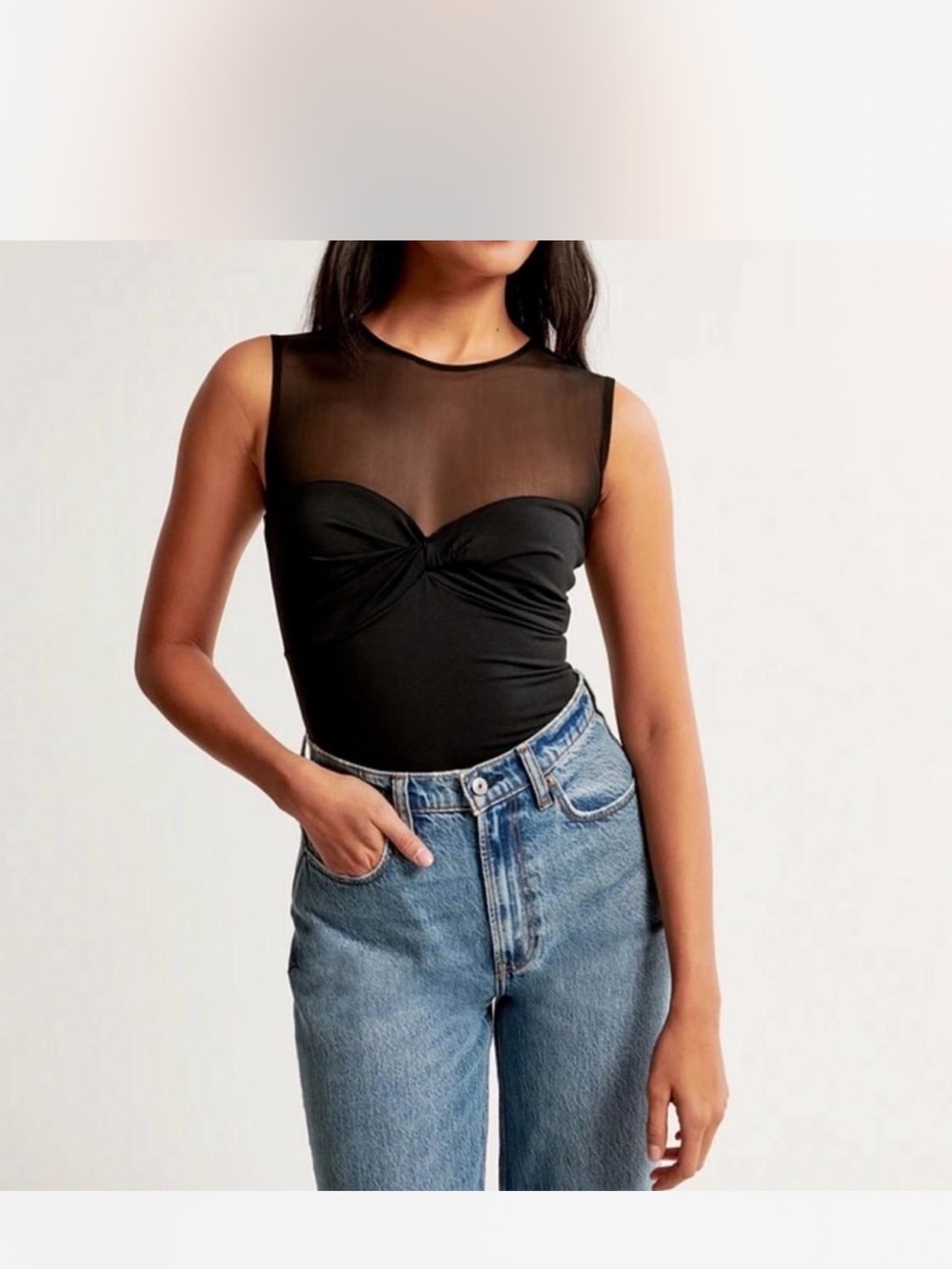 Abercrombie & Fitch Black Sheer Yoke Twist-Front Tank